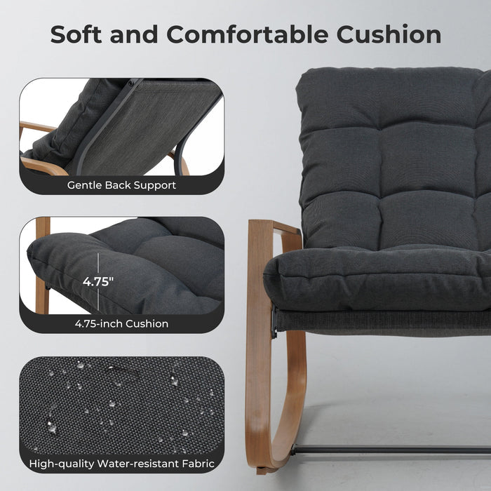 GRANDPATIO Outdoor Modern Rocking Chair with Water-Resistant Fabric & Walnut-Finish Legs.
