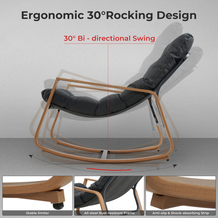 GRANDPATIO Outdoor Modern Rocking Chair with Water-Resistant Fabric & Walnut-Finish Legs.