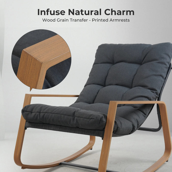 GRANDPATIO Outdoor Modern Rocking Chair with Water-Resistant Fabric & Walnut-Finish Legs.