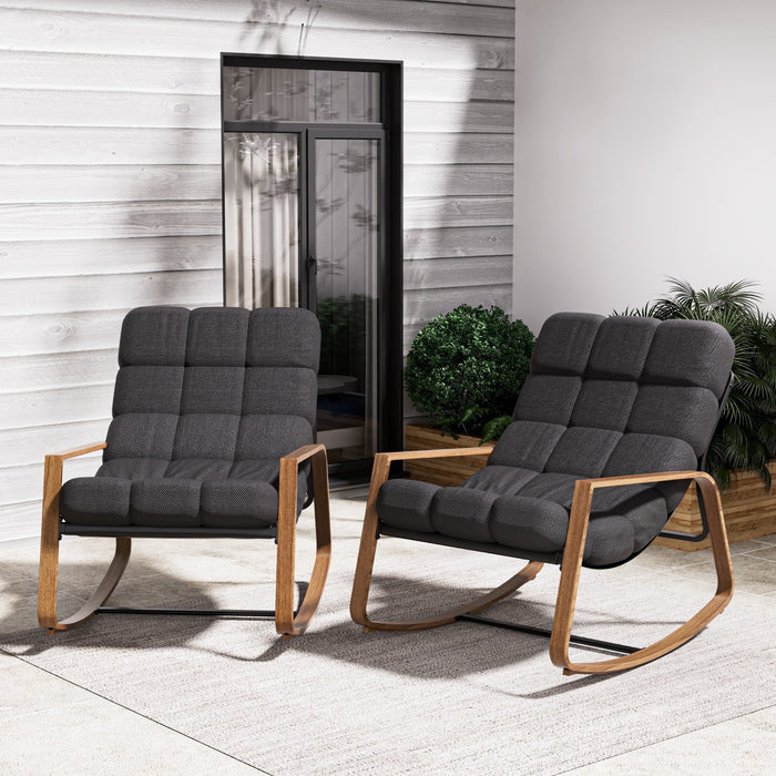 GRANDPATIO Outdoor Modern Rocking Chair with Water-Resistant Fabric & Walnut-Finish Legs.