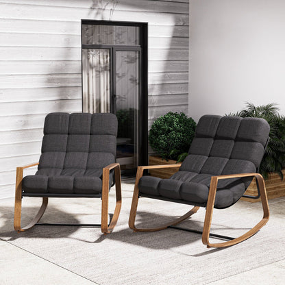 GRANDPATIO Outdoor Modern Rocking Chair with Water-Resistant Fabric & Walnut-Finish Legs.