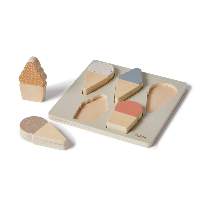 Ice Cream Puzzle, 5 pcs, Handpainted PLAY ice-cream-puzzle-multicolors-natural-wood  flexa-com.myshopify.com