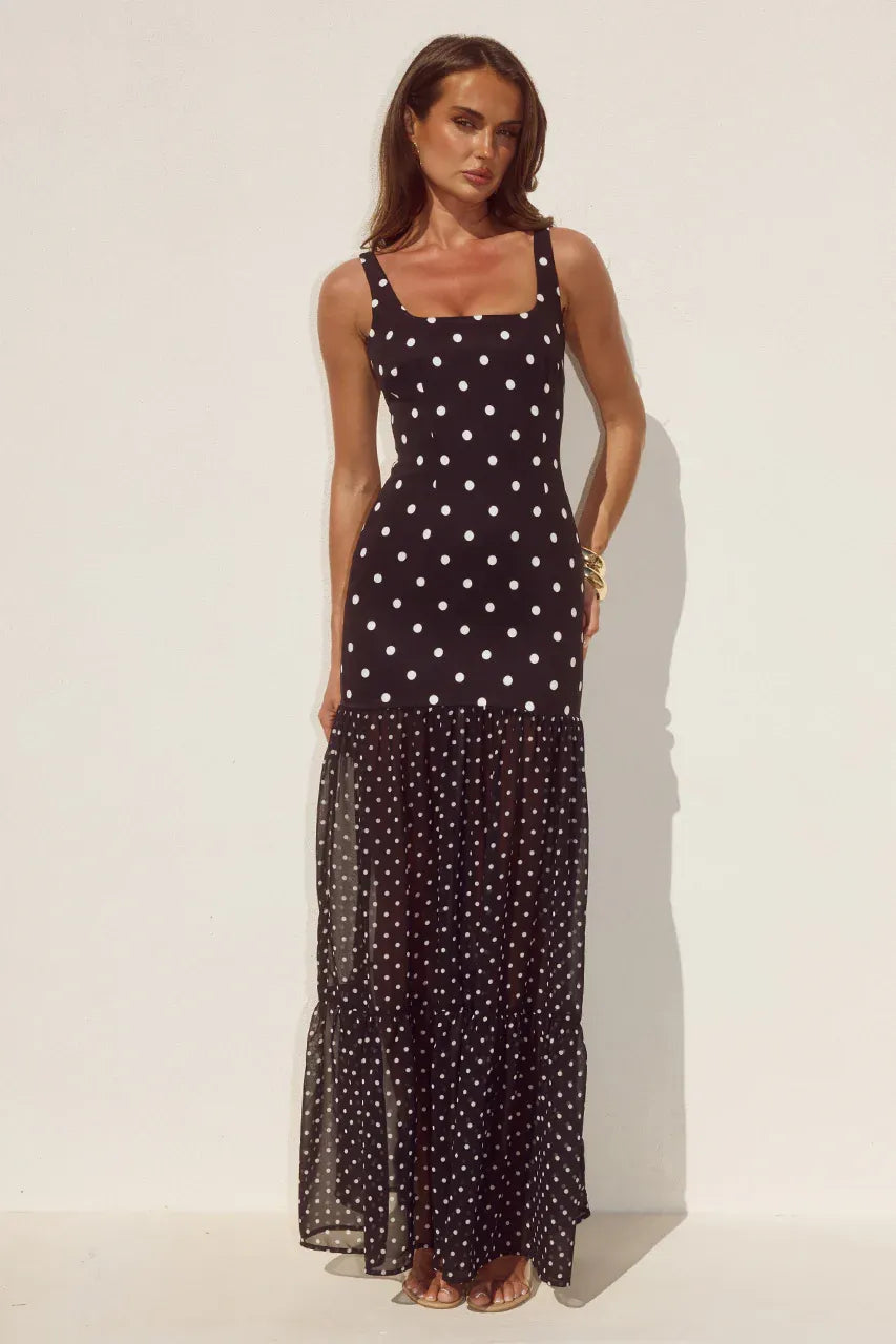 Tillie Maxi Dress - Black/White Polka
