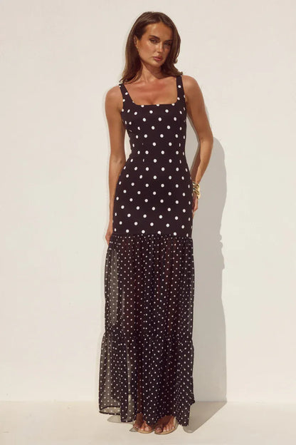 Tillie Maxi Dress - Black/White Polka