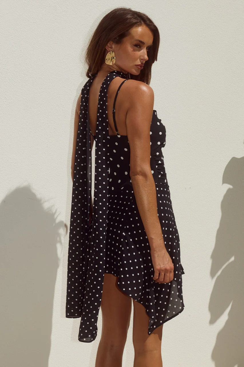 Alora Mini Dress - Black/White Polka