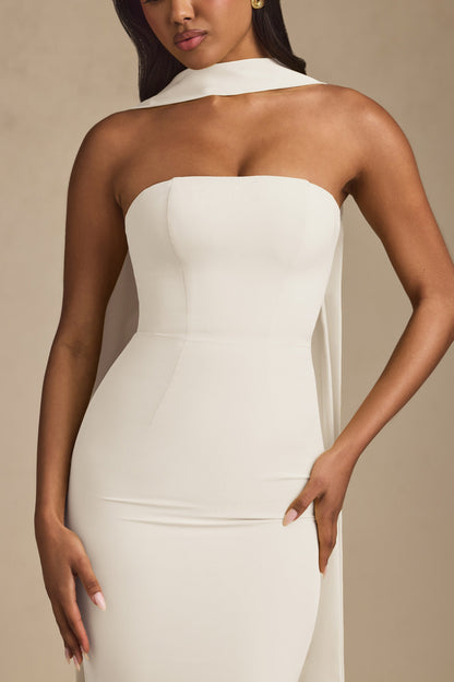 Scarf-Detail Strapless Gown in Ivory