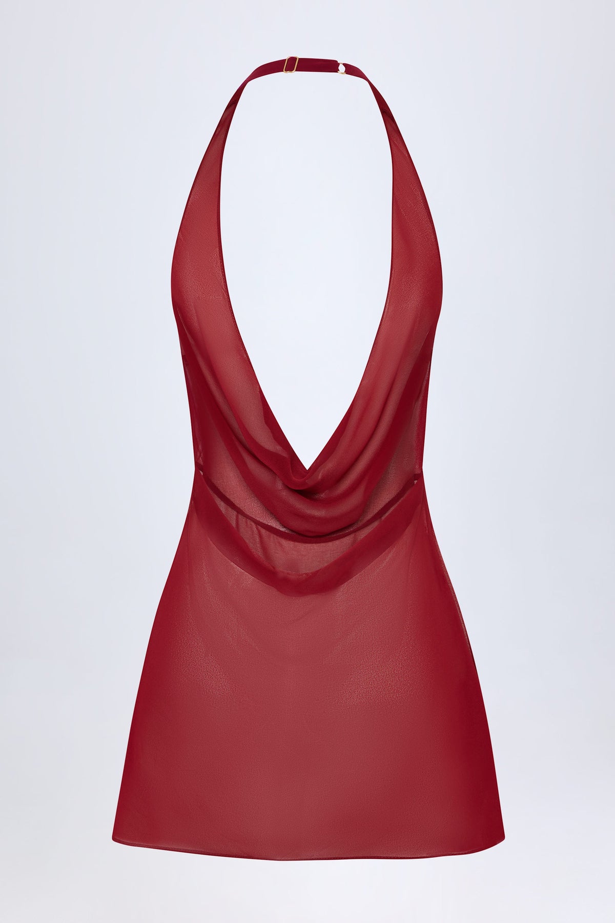 Cowl-Neck Backless Mini Dress in Dark Cherry