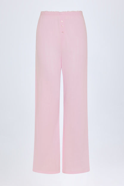 Pointelle Mid-Rise Straight-Leg Trousers in Baby Pink