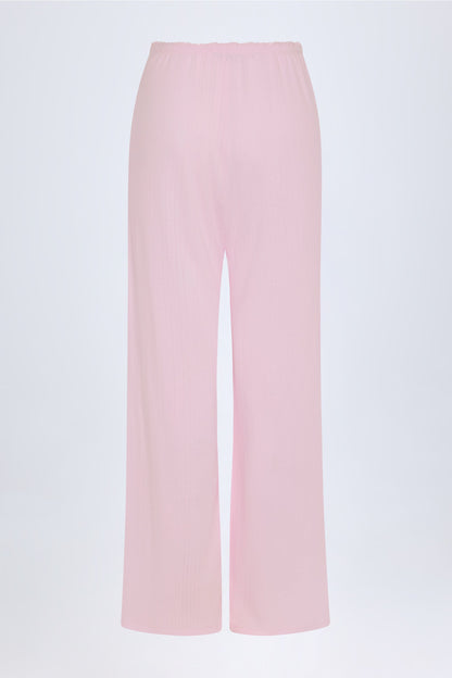 Pointelle Mid-Rise Straight-Leg Trousers in Baby Pink