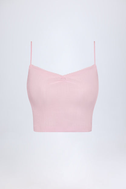 Pointelle Ruched Camisole Crop Top in Baby Pink