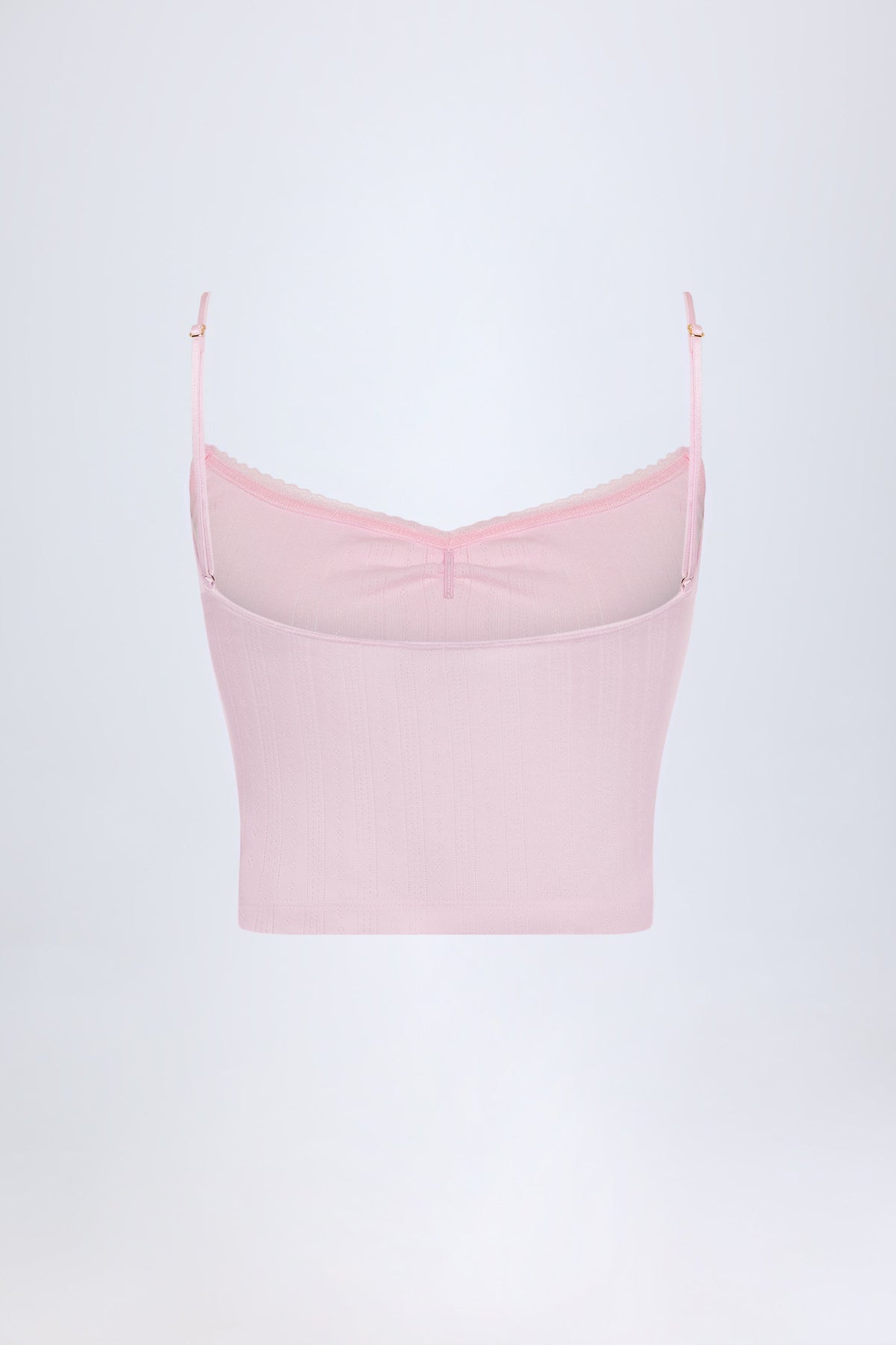 Pointelle Ruched Camisole Crop Top in Baby Pink