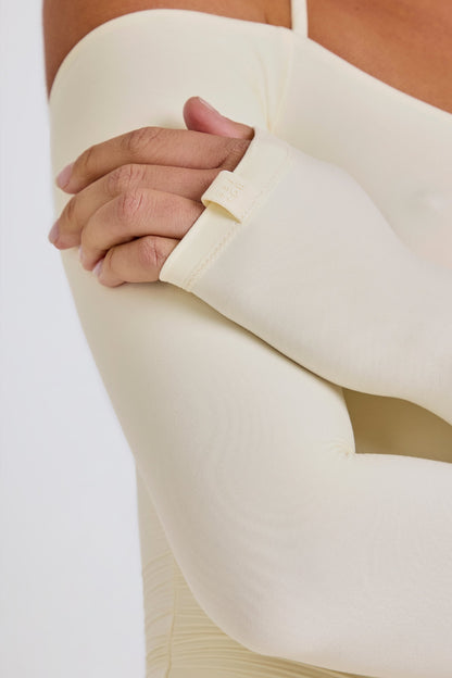 Soft Jersey Off-Shoulder Halterneck Longline Top in Cream
