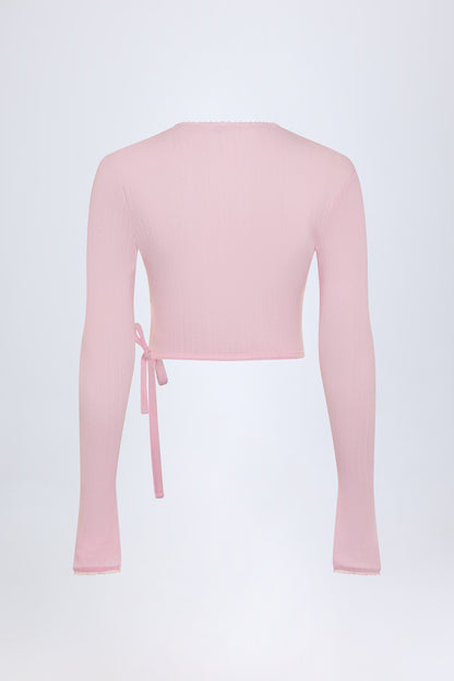 Pointelle Wrap Crop Top in Baby Pink