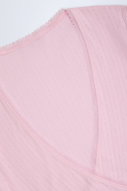Pointelle Wrap Crop Top in Baby Pink