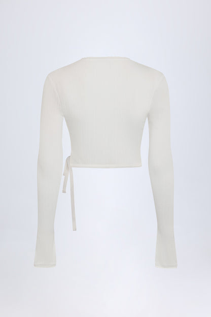 Pointelle Wrap Crop Top in White