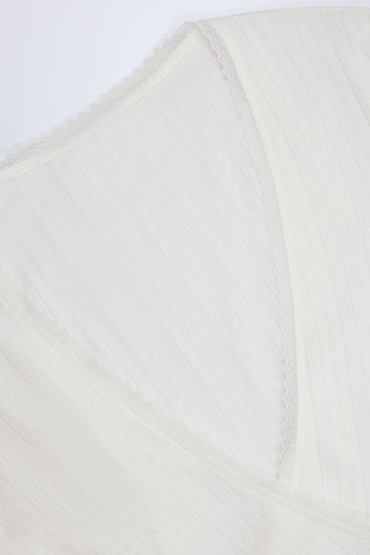 Pointelle Wrap Crop Top in White