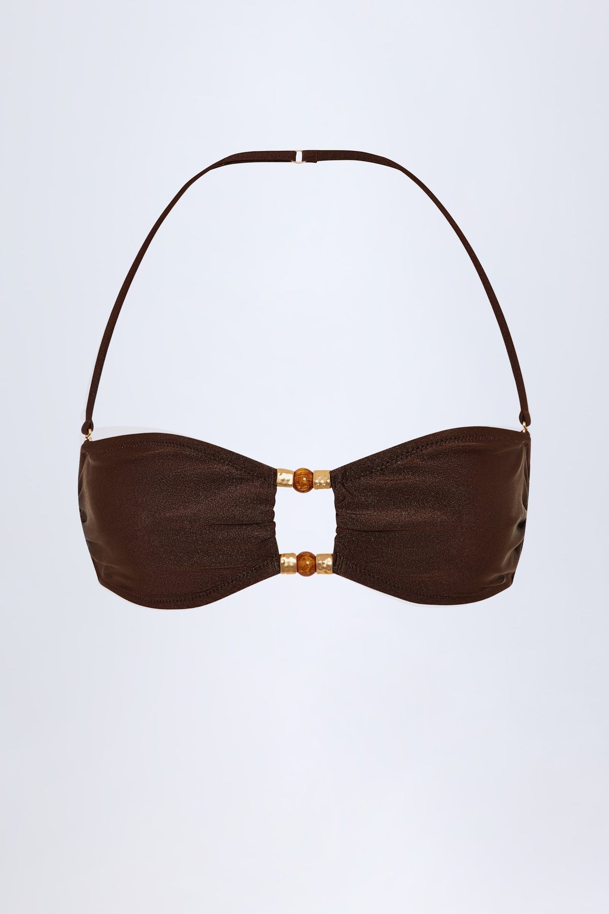 Bead-Embellished Bandeau Bikini Top in Dark Chocolate