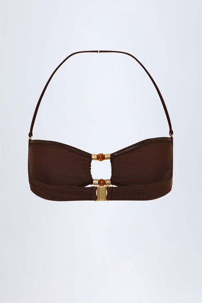 Bead-Embellished Bandeau Bikini Top in Dark Chocolate