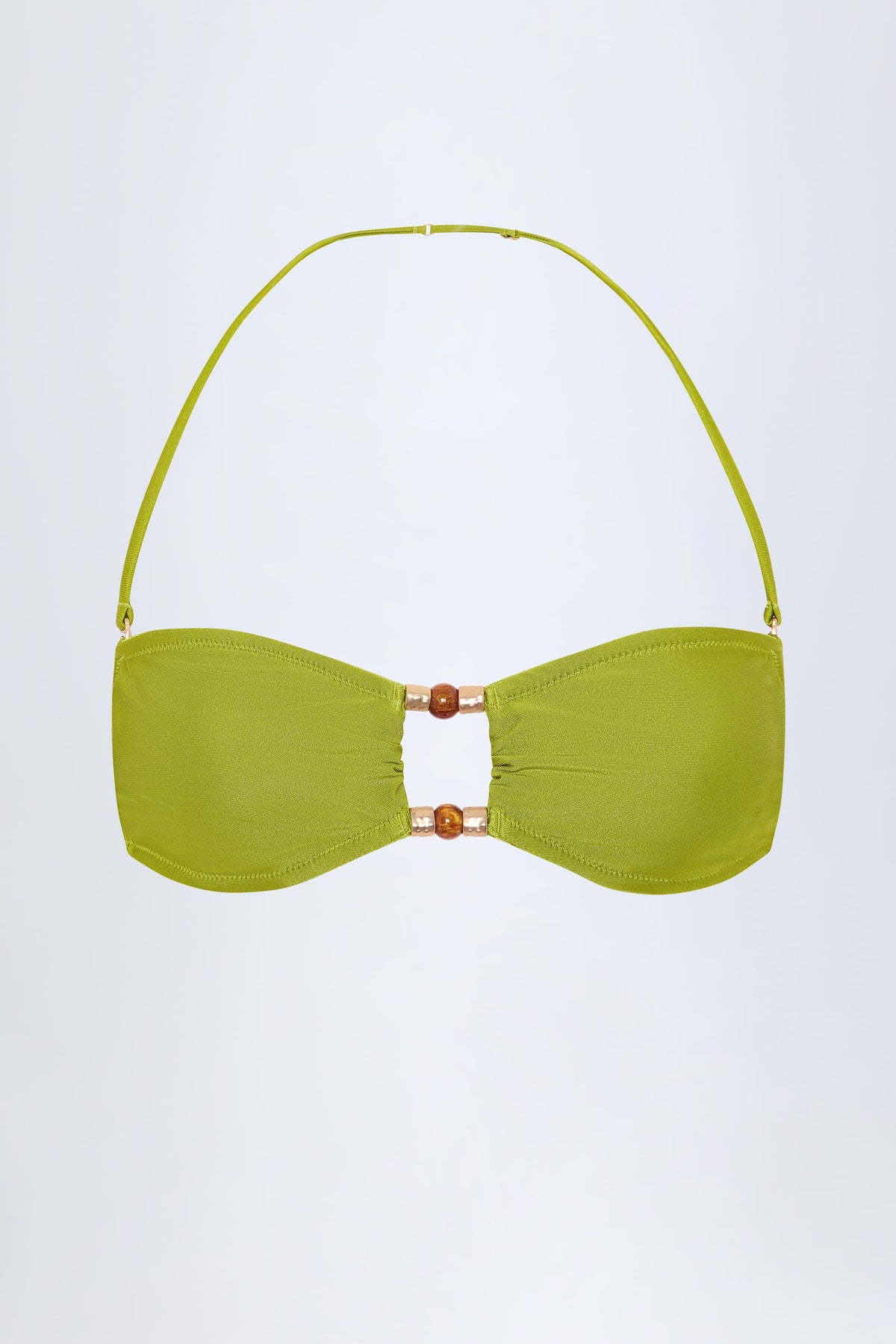 Bead-Embellished Bandeau Bikini Top in Olive Green