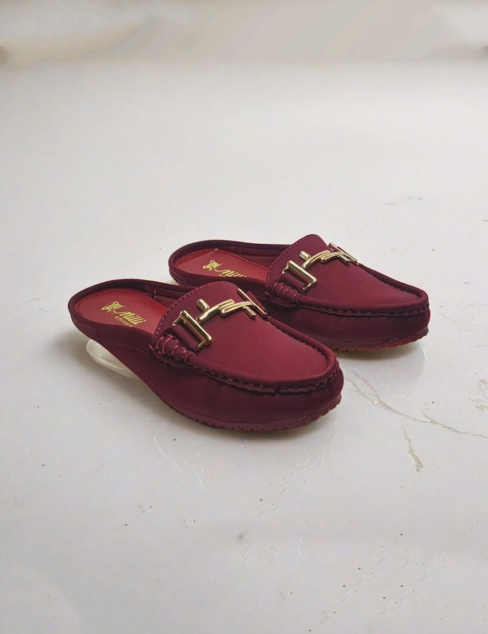 Maroon Back Open Pumps