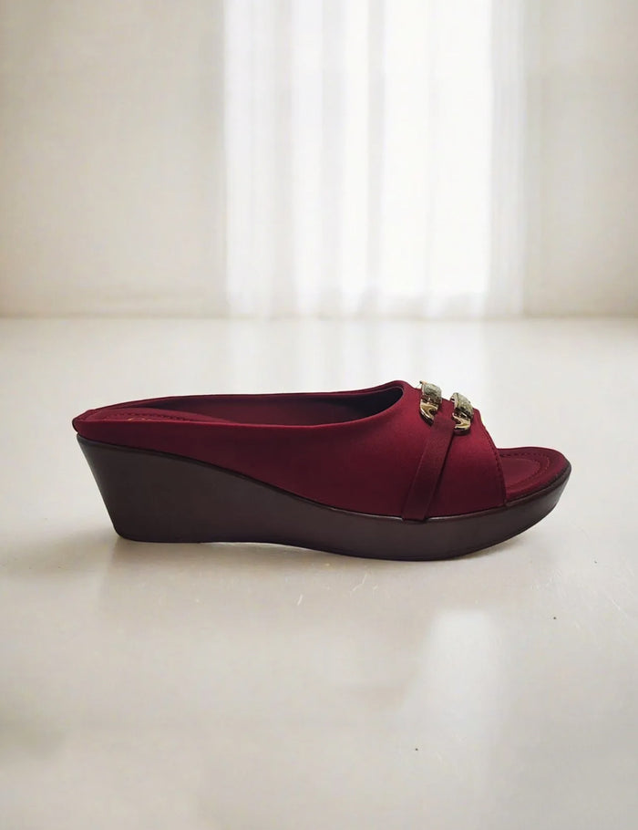 Maroon Wedge Sole Slippers