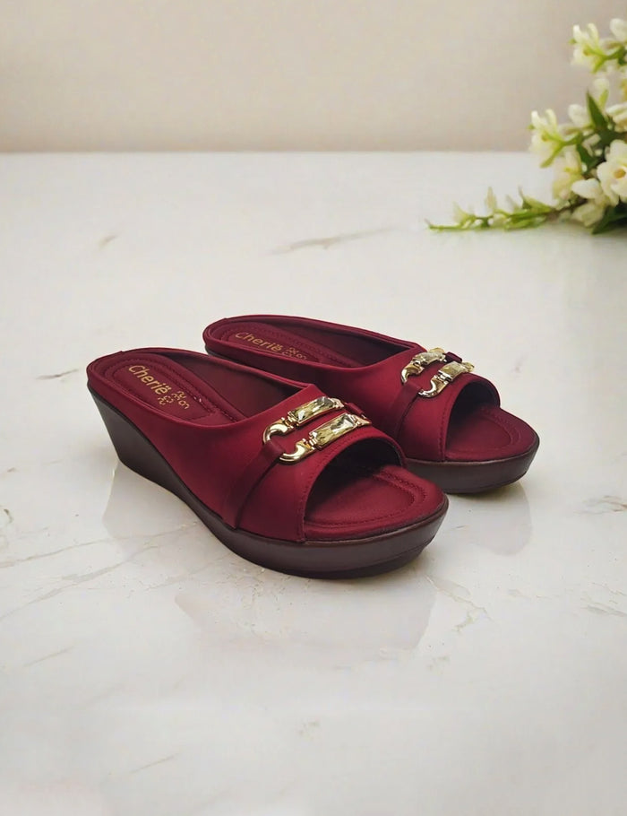 Maroon Wedge Sole Slippers