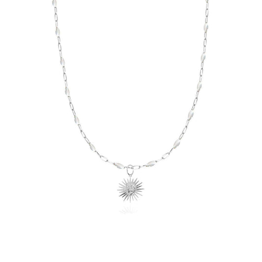 Mini Silver Sun Pearly Necklace, Silver