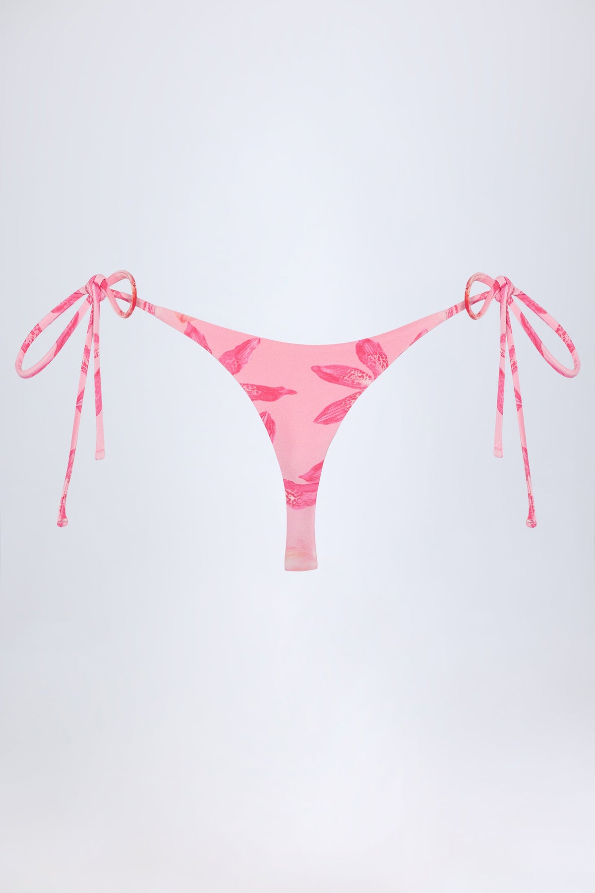 Side-Tie Thong Bikini Bottoms in Pink Orchid Print