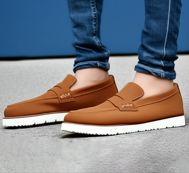Mustard Suede Leather Loafers