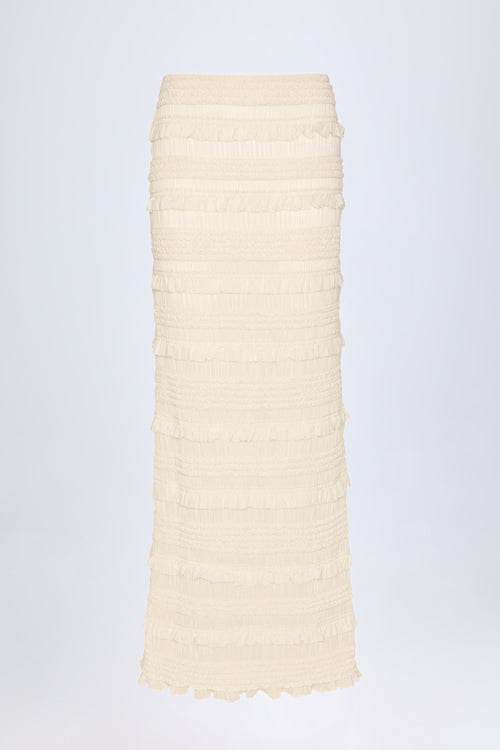 Ruffled Mid-Rise Maxi Skirt in Ivory