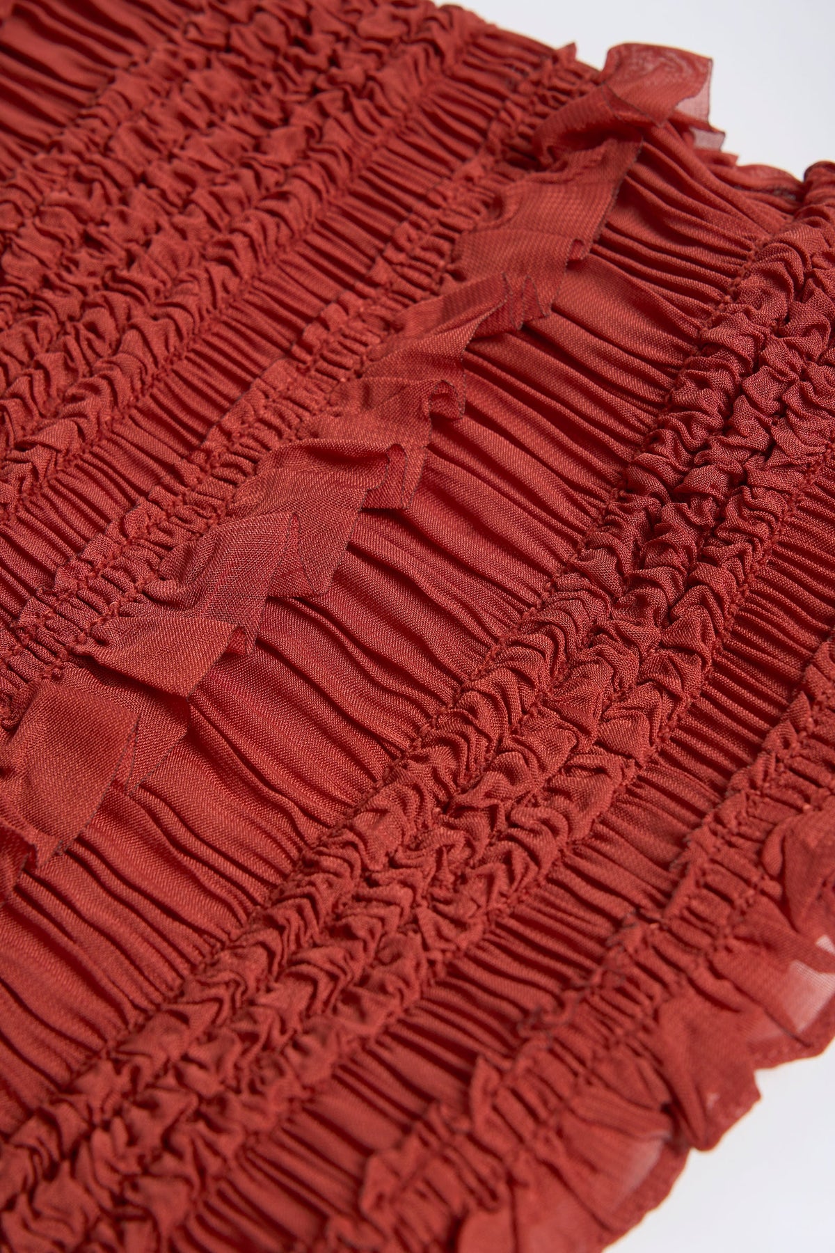 Ruffled High-Neck Backless Top in Burnt Red