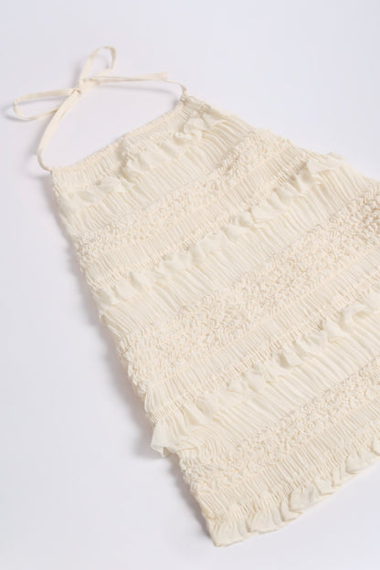 Ruffled High-Neck Backless Top in Ivory