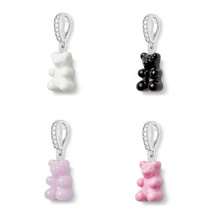 Nostalgia Bear Glossy Pendant, Pave Silver Connector