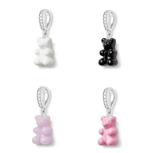 Nostalgia Bear Glossy Pendant, Pave Silver Connector