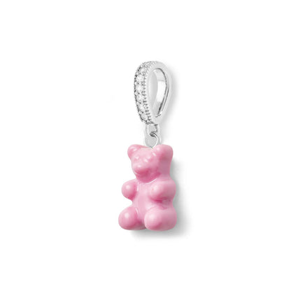 Nostalgia Bear Glossy Pendant, Pave Silver Connector