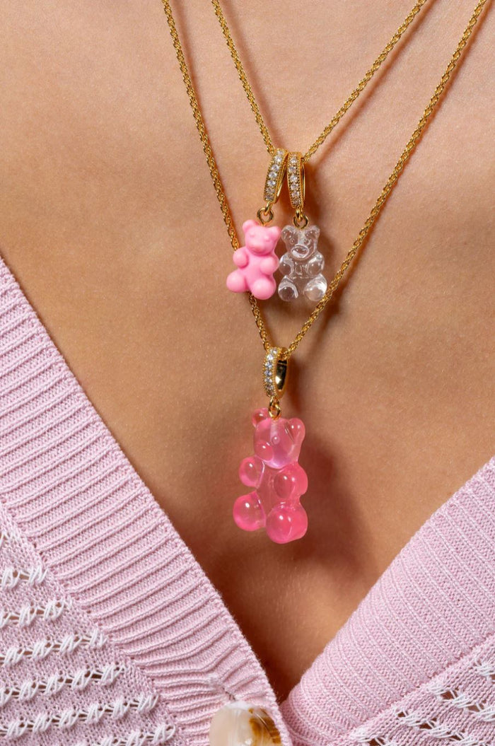 Nostalgia Bear Matte Pendant, Pave Gold Connector