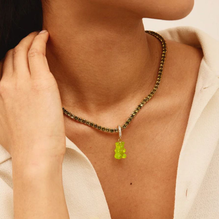 Nostalgia Bear Translucent Pendant, Pave Gold Connector