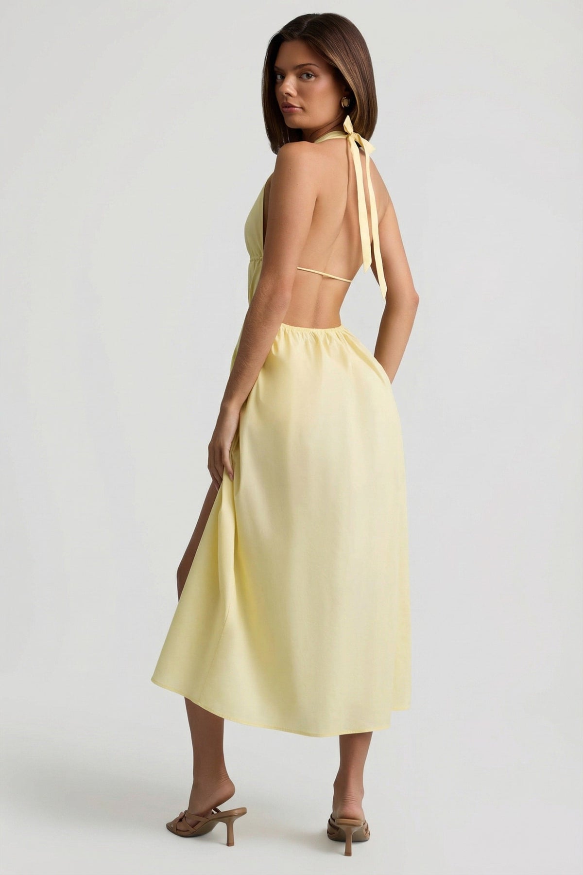 Backless Cotton-Poplin Midaxi Dress in Lemon Yellow