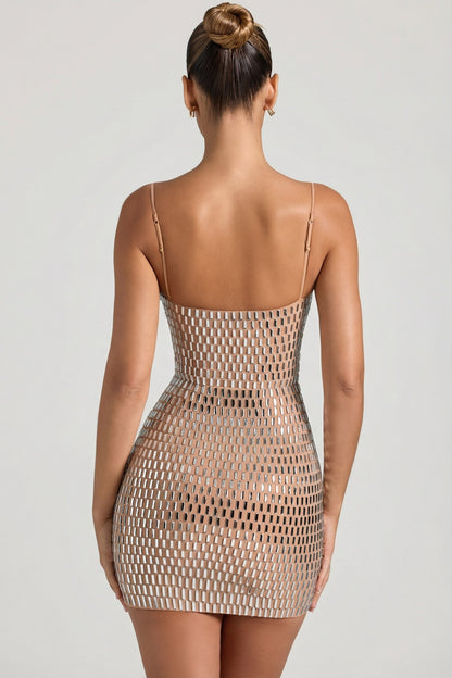 Embellished Cut-Out Mini Dress in Honey