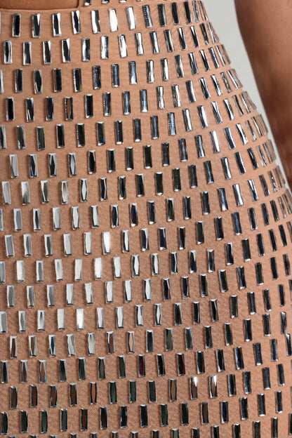 Embellished Cut-Out Mini Dress in Honey