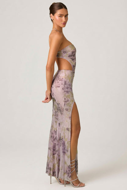 Embellished Cut-Out Fishtail Maxi Dress in Lilac