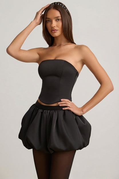 Bubble Hem Mid-Rise Mini Skirt in Black