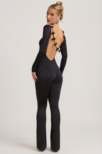 Slinky Jersey Bow-Detail Jumpsuit in Black