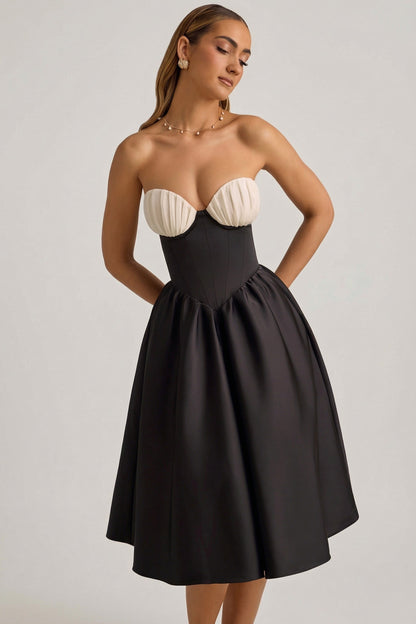 Strapless Corset Midi Dress in Black