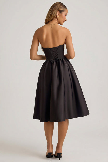 Strapless Corset Midi Dress in Black