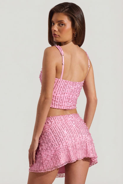 Embellished Low-Rise Mini Skirt in Pink