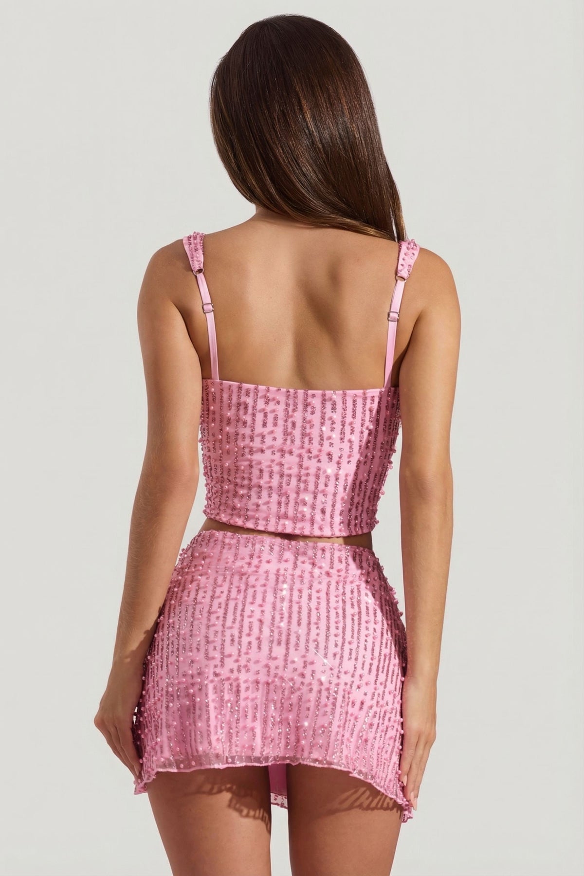 Embellished Square-Neck Crop Top in Pink