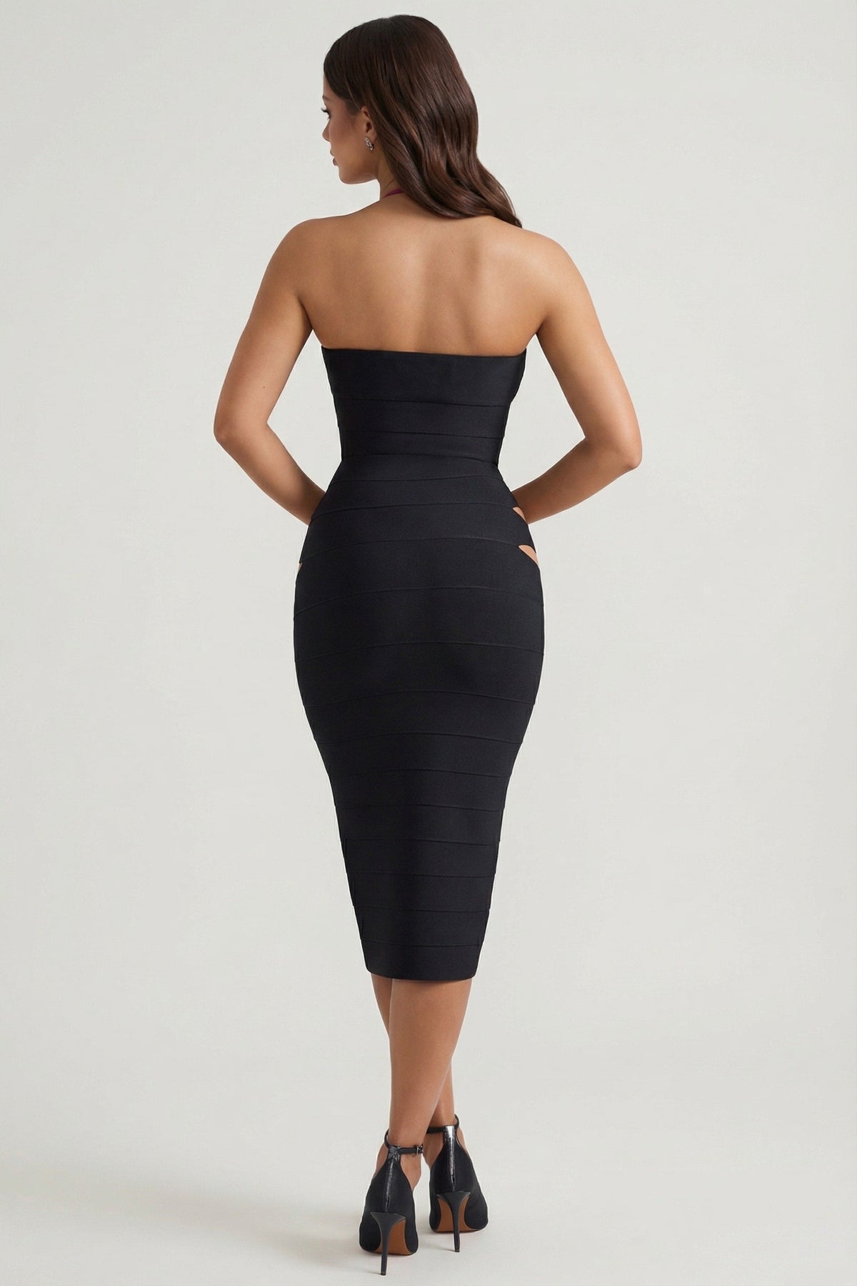 Cut-Out Halterneck Bodycon Midaxi Dress in Black