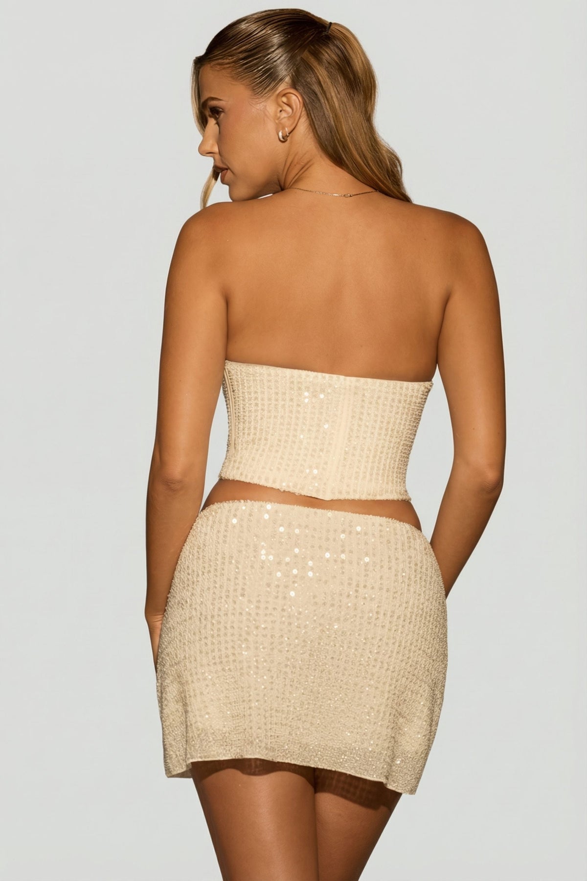 Embellished Draped Mid-Rise Mini Skirt in White