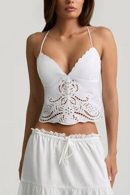 Cutwork Backless Cotton-Poplin Camisole Top in White
